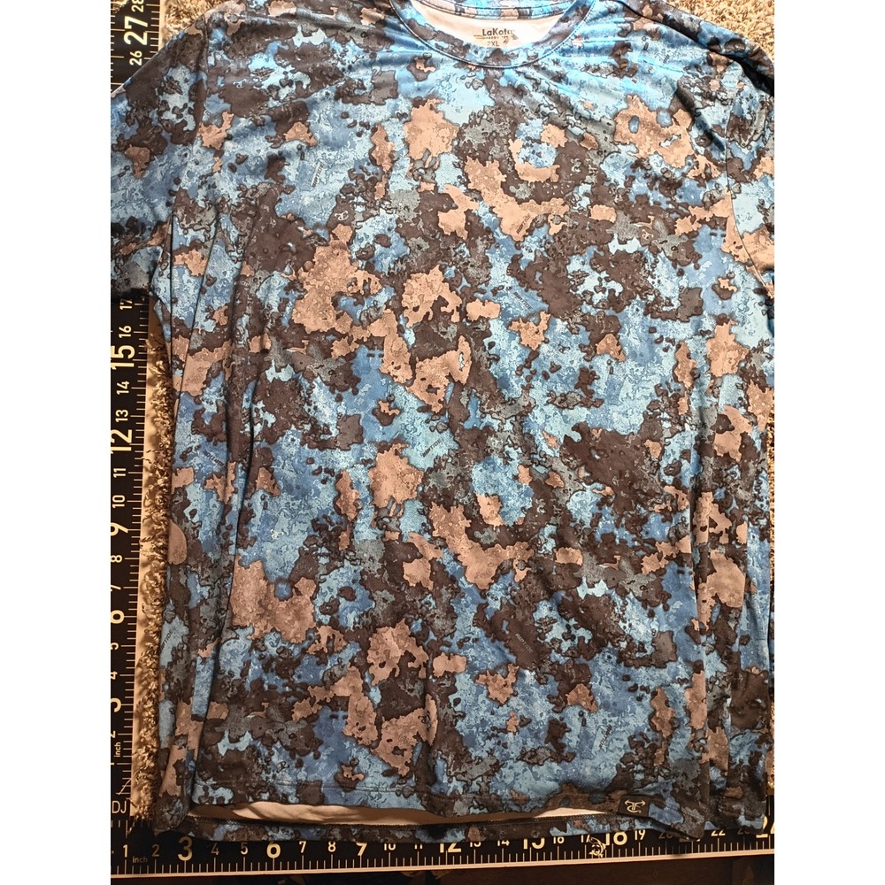 Lakota Products Mens 2XL Blue Riptide Camo Performance Fishing Shirt Long Sleeve